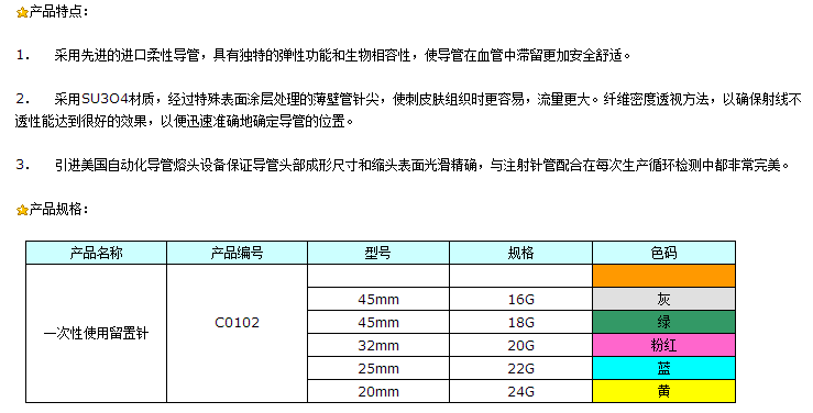 一次性使用留置针