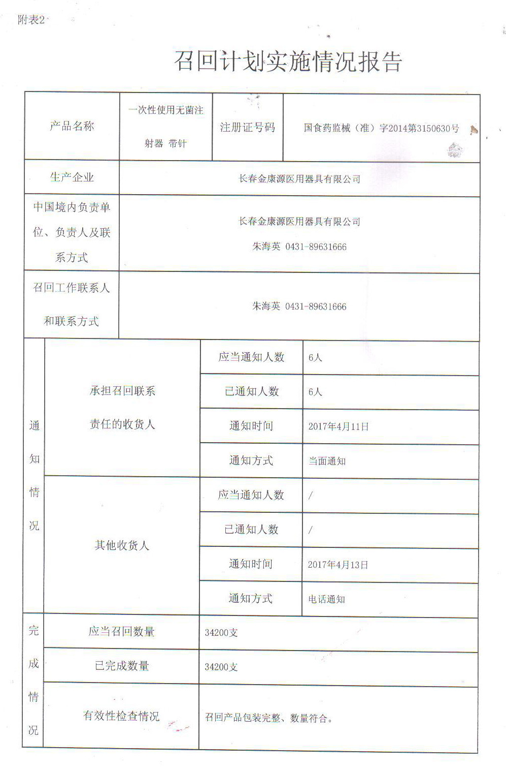 长春金康源医用器具有限公司对一次性使用无菌注射器（带针）进行召回 | 品控日报
