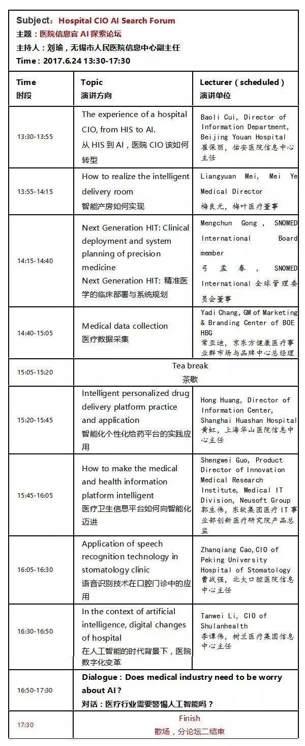 《2017中美智能医疗大数据峰会》议程公布