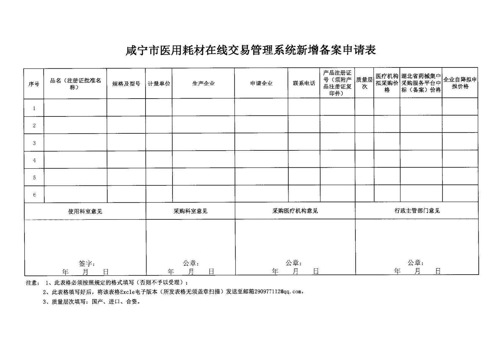 湖北省关于开展咸宁市医用耗材在线交易管理系统新增备案工作的通知