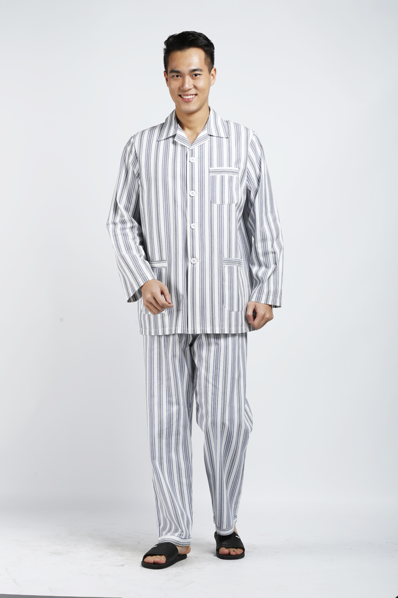 医院新款病员服茶绿兰条B1009-3